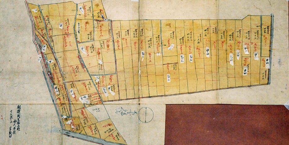 明治初期頃の「西大井村絵図」が修復作業を終了し、県立公文書館デジタルアーカイブで公開中！