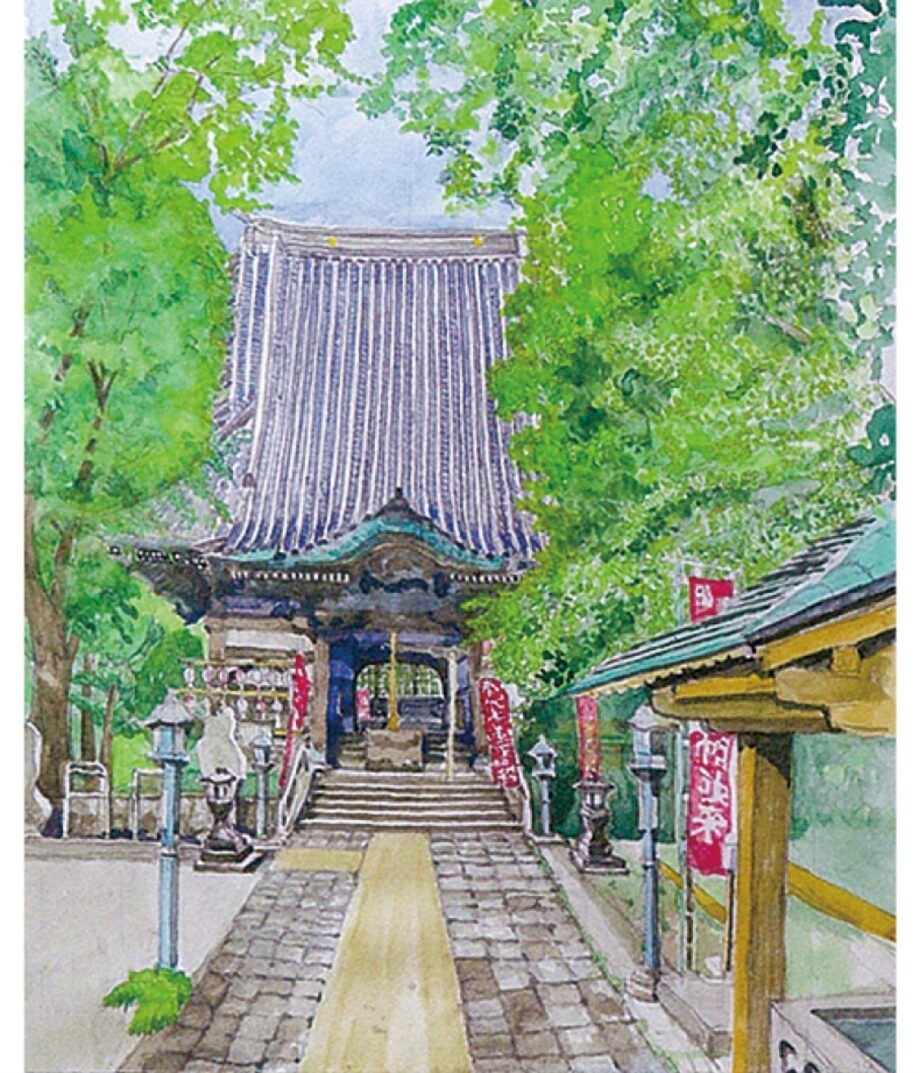 水彩画「近くの神社」 - 美術品