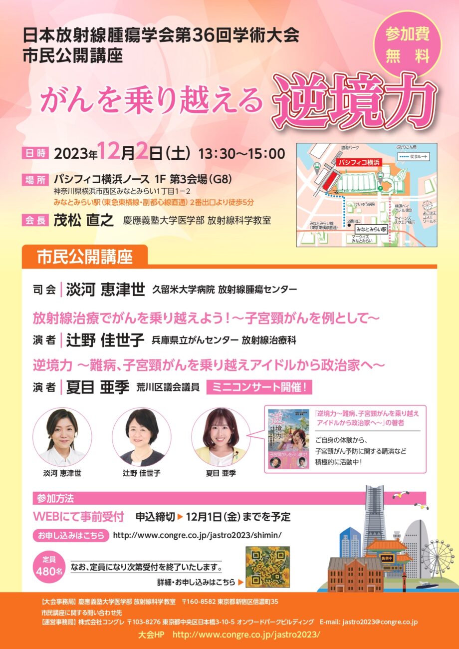 日本放射線腫瘍学会第36回学術大会　　市民公開講座「がんを乗り越える　逆境力」