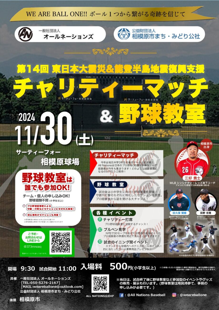 相模原市・淵野辺公園「第14回　東日本大震災復興支援チャリティーマッチ」集まった寄付金を震災の義援金として被災地へ