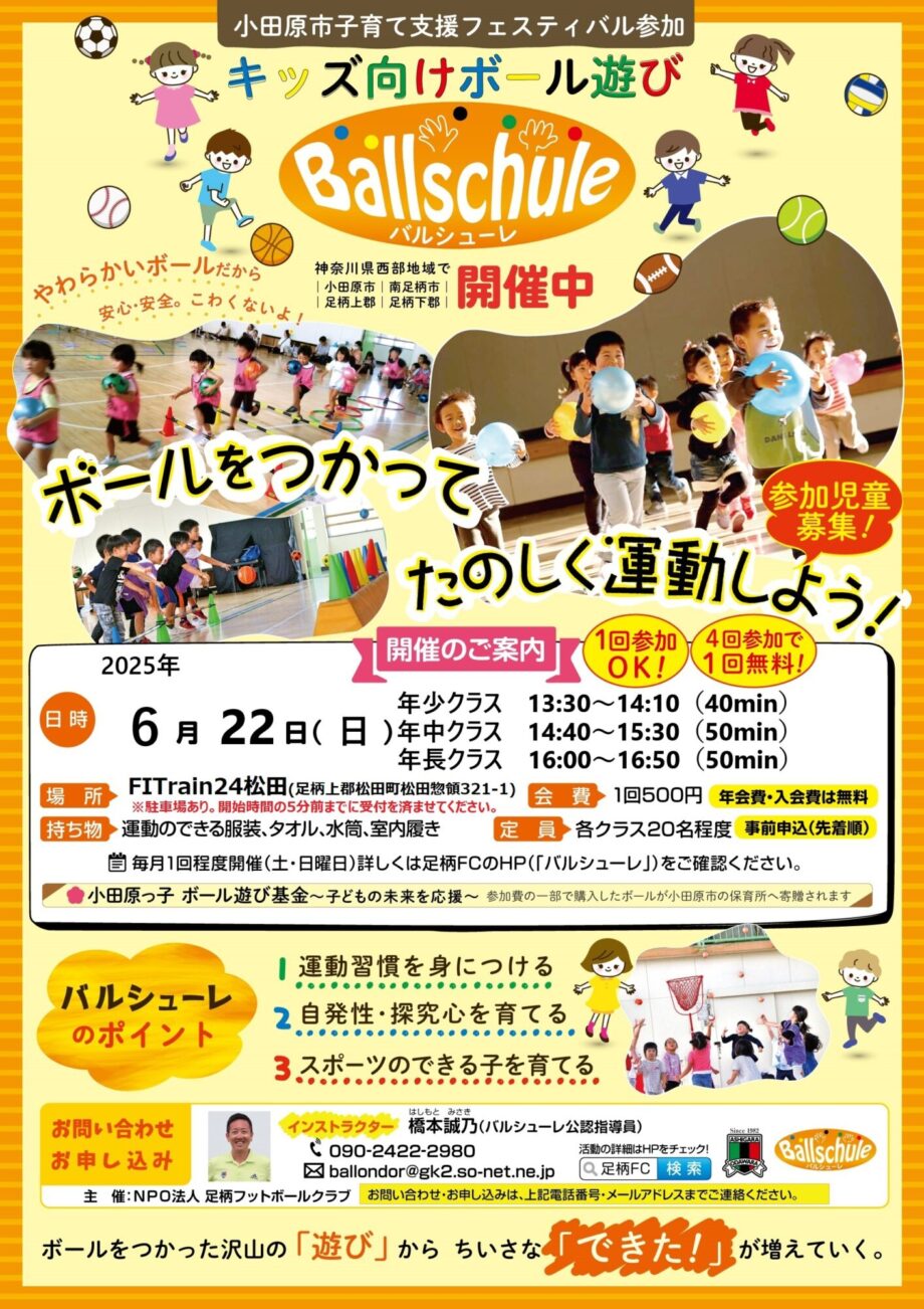 子どもに大人気のボール遊び運動教室『バルシューレ』 令和７年６月２２日（日）開催