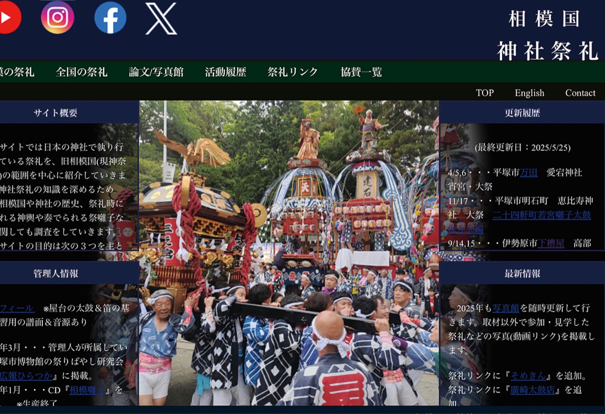 神奈川県内神社祭礼をWEBで紹介 伊勢原市笠窪在住、添田悟郎さん