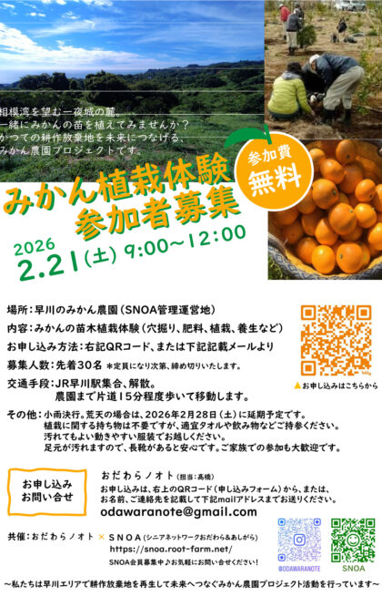 参加者募集「みかん植栽体験」＠小田原市 – 神奈川・東京多摩のご近所