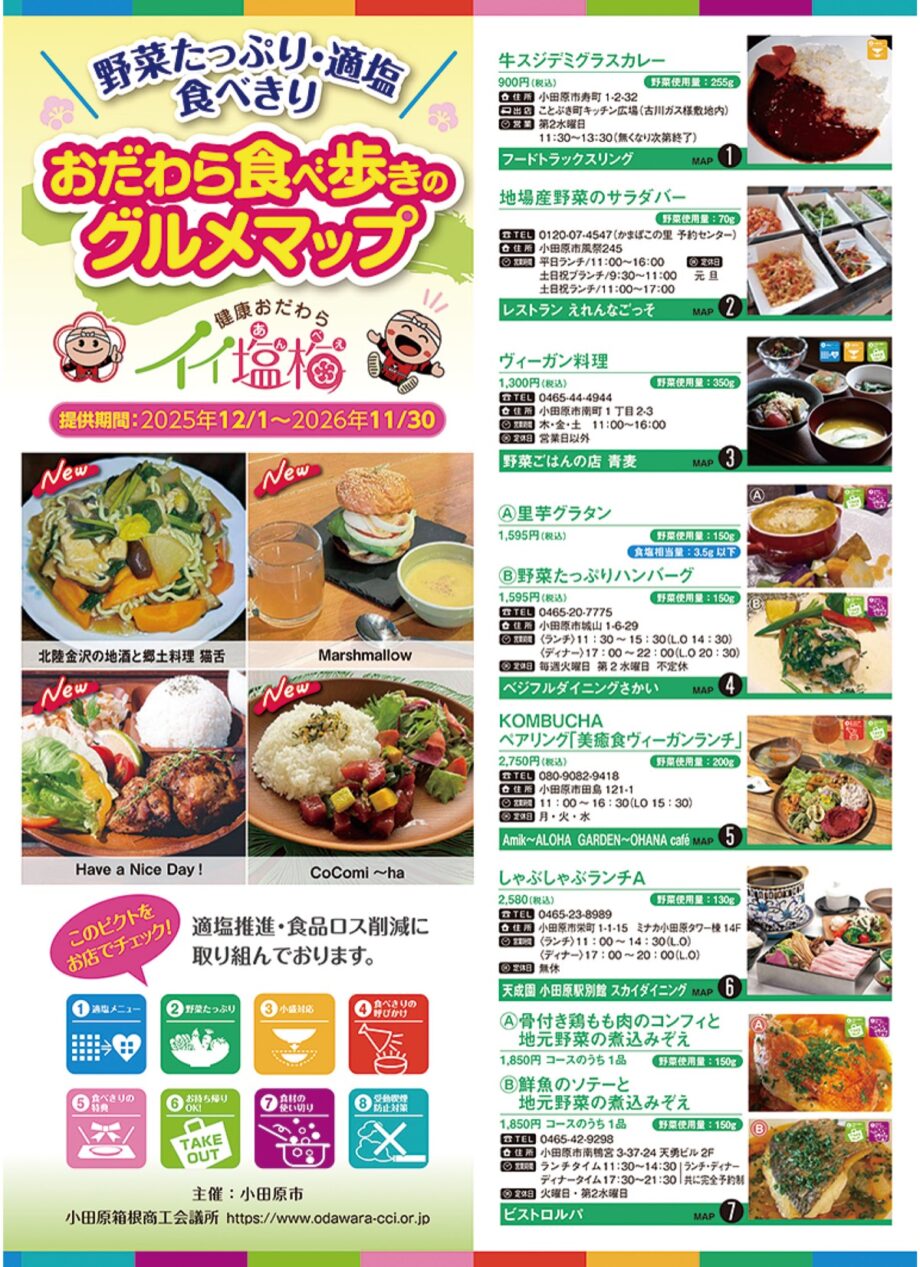 〈健康おだわらイイ塩梅〉小田原市が野菜たっぷり・減塩メニューを紹介する食べ歩きグルメマップを作成