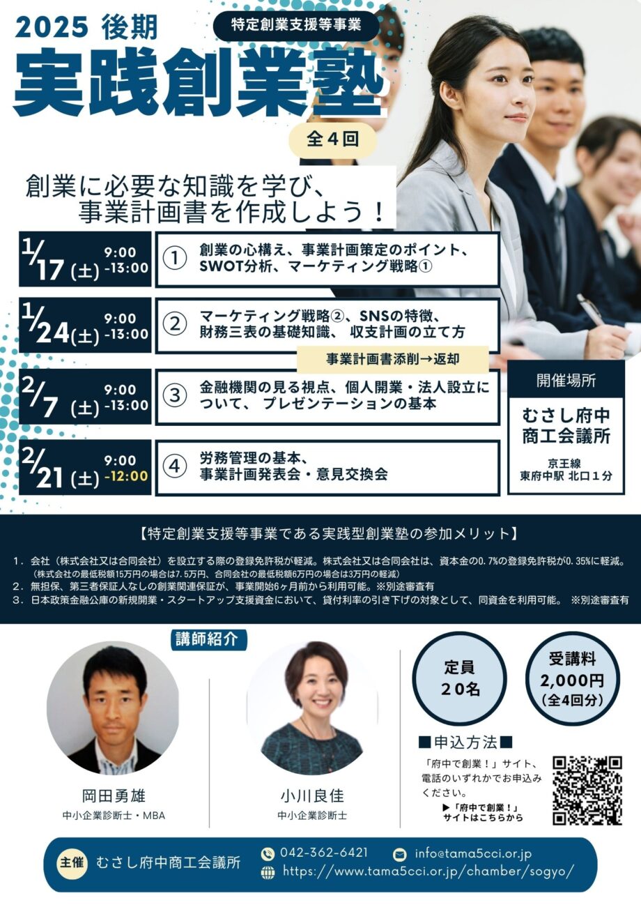 【府中市特定創業支援等事業】実践創業塾（全４回）