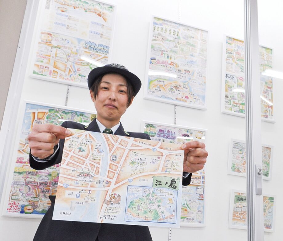 ＜江ノ電マップの原画展 ＞江ノ島駅構内で３月末まで（藤沢市）